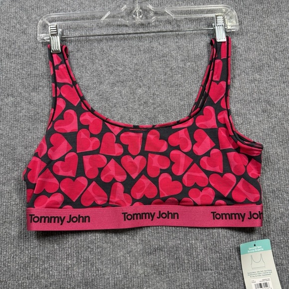 Tommy John Other - Tommy John Second Skin Scoop Bralette Hearts Pink Black Womens Large NWT